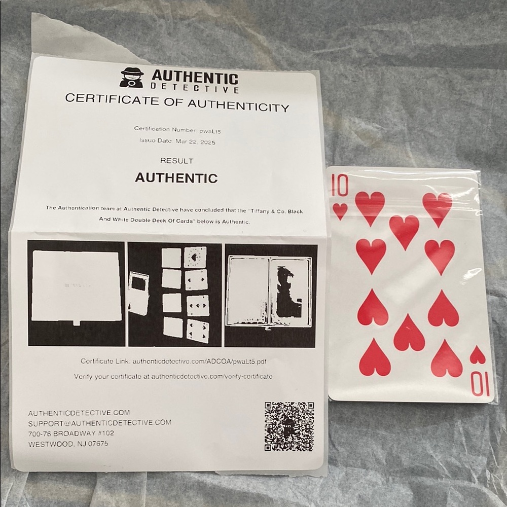 Tiffany & Co. Playing Cards with Certificate